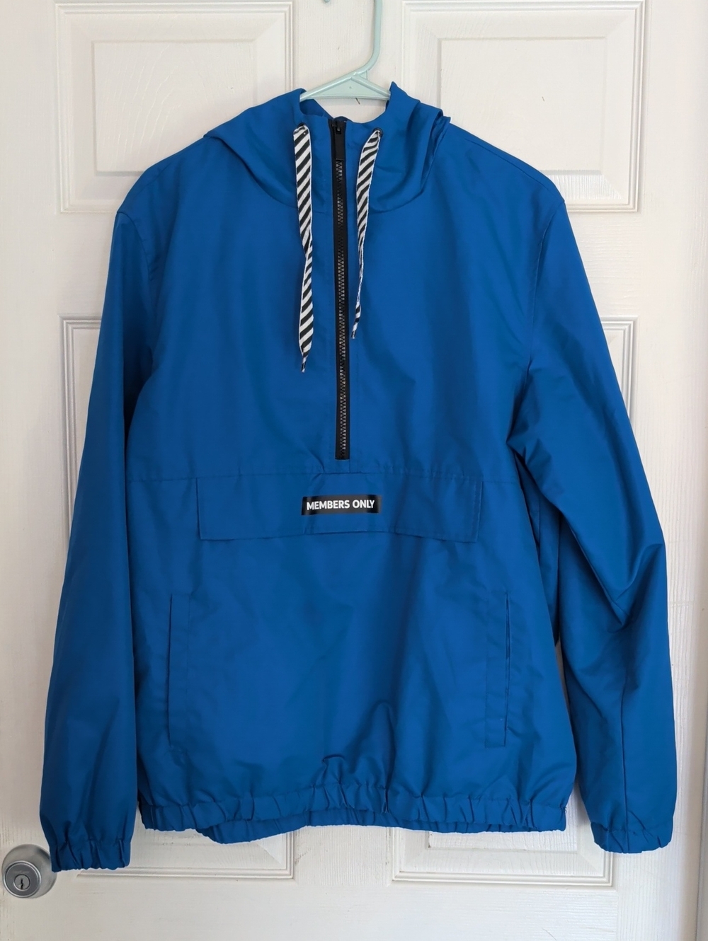 Members Only Bright Blue Hooded Lined Windbreaker Jacket Medium